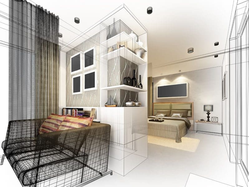 abstract sketch design of designer bedroom